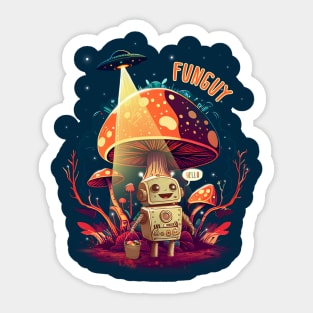 Funguy Little Robot Collecting Mushrooms Sticker